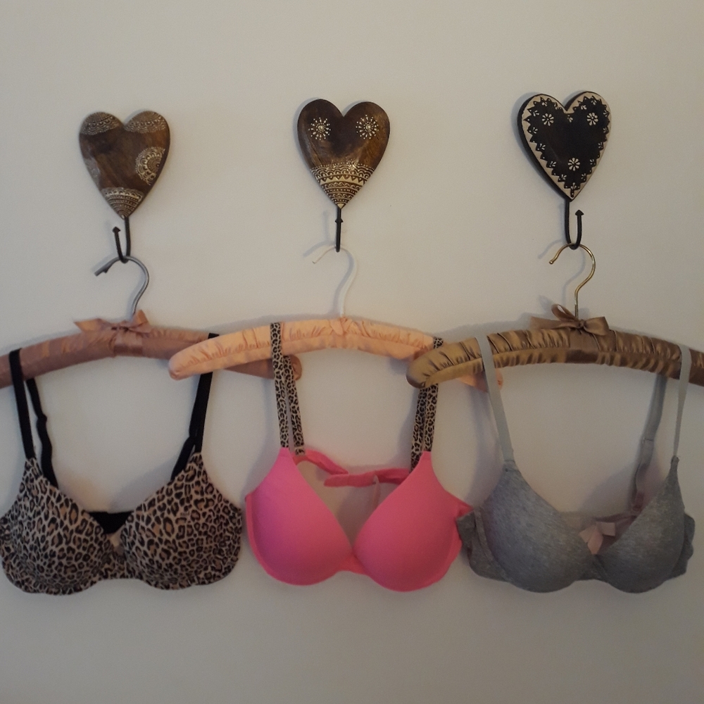 Leopard, Pink, and Gray Bras Set 34B